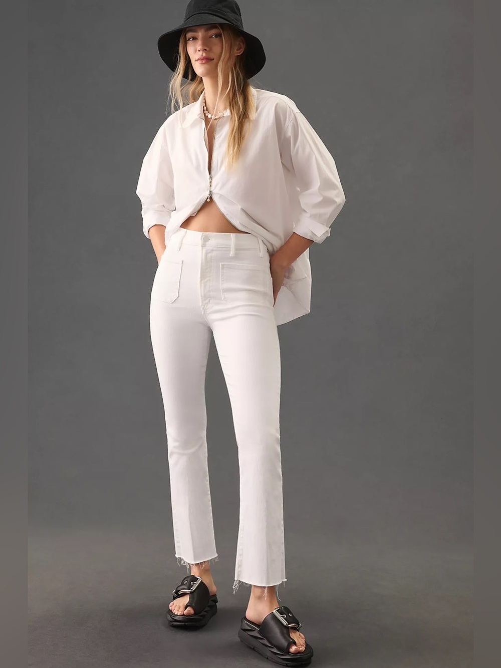 Mother The Hustler Patch Pocket High-Rise Ankle Fray Jeans clean beauty luxe 26